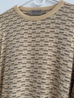 Tricots St. Raphael Vintage Sweater Crew Tan Beige Geometric Men XL USA NEW